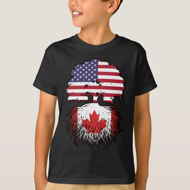 Camiseta Canadá Canadá Canadá americano Tree Roots Flag (Frente)