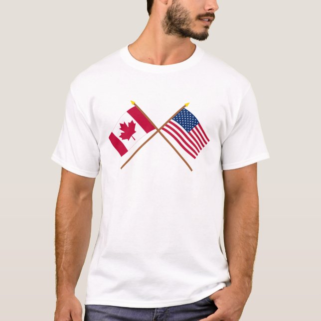 Camiseta Canadá e bandeiras cruzadas os Estados Unidos (Frente)