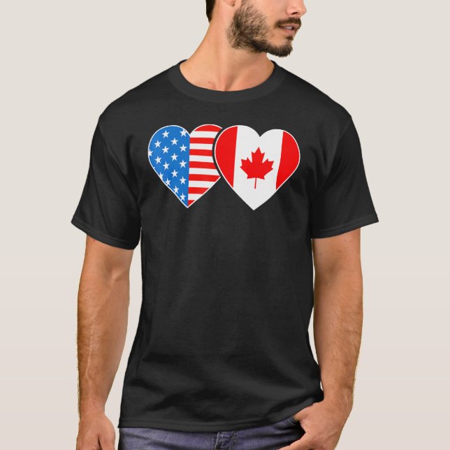 Camiseta Canadá Estados Unidos Flag Heart Canadian American (Frente)