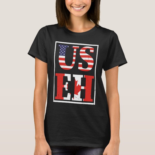 Camiseta Canadá EUA E EUA Maple Leaf American Flag Canadens (Frente)