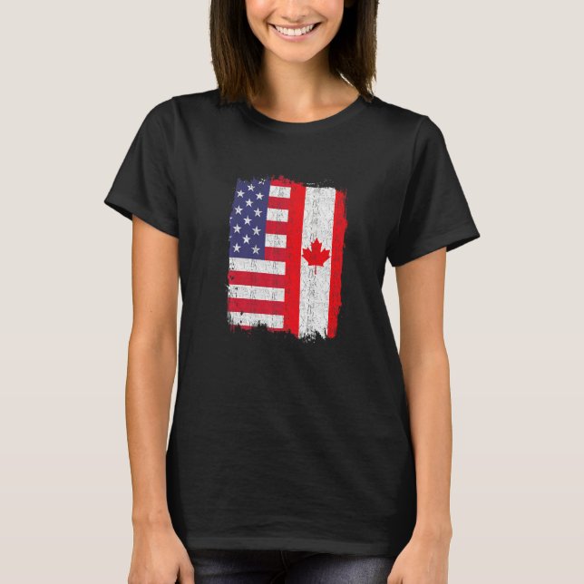 Camiseta Canadá, EUA, sinalizador americano, canadense (Frente)