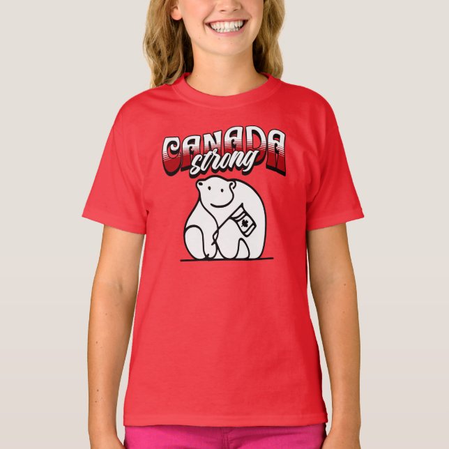 Camiseta Canadá: Forte Urso Polar Bandeira Canadense (Frente)
