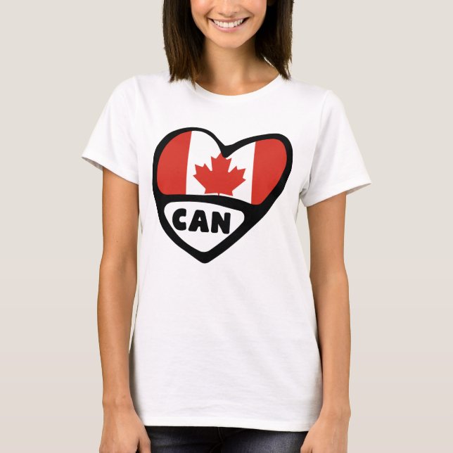 Camiseta Canadá Indicador de Código do País Coração, CAN (Frente)