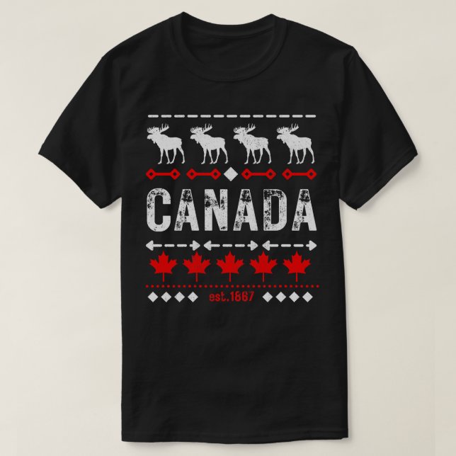 Camiseta Canadá Padrão Canadense Veado E Folha de Maple (Frente do Design)