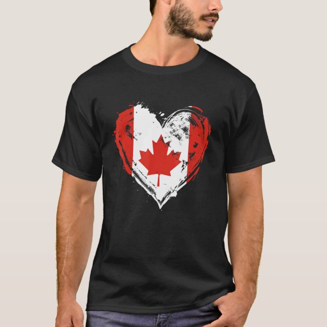 Camiseta Canadá Retro Heart Flag Canada Maple Leaf (Frente)