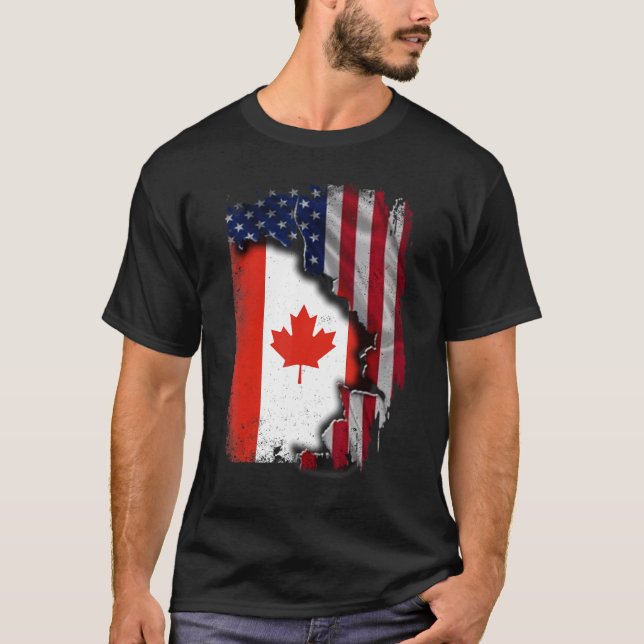 Camiseta Canadá ROOTS Half American Flag Patrioitc Canadá (Frente)