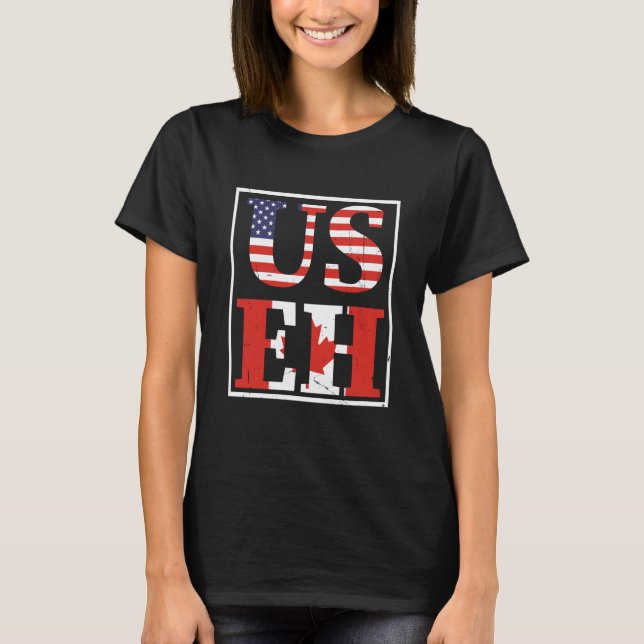 Camiseta Canada US EH USA Maple Leaf American Canadian Flag (Frente)