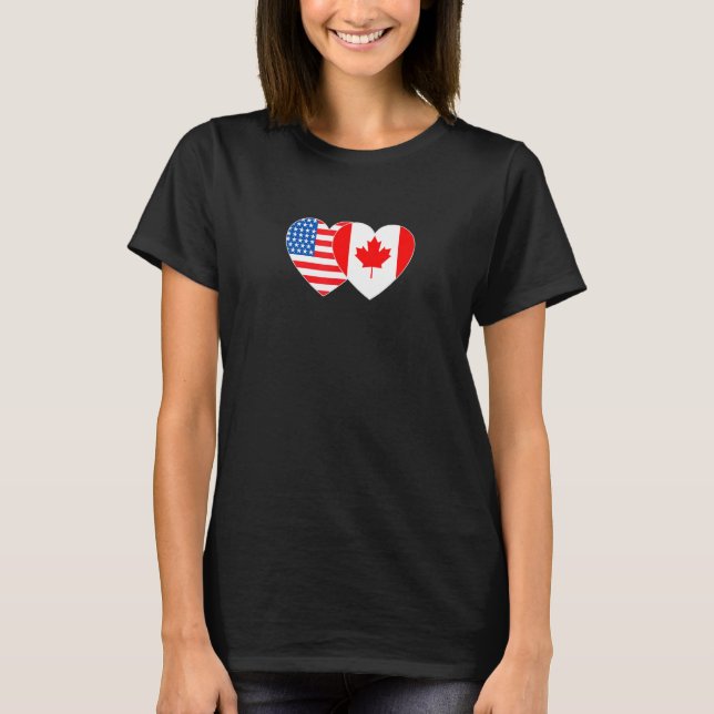 Camiseta Canada & USA Flag Twin Heart for Canadian American (Frente)