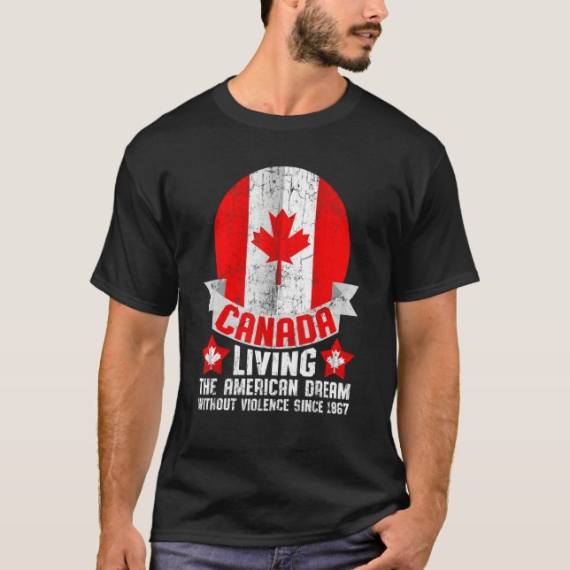 Camiseta Canadá Vivendo A Bandeira Feliz Dia do Canadá Amer (Frente)
