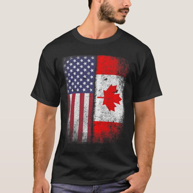 Camiseta Canadense American Flag Canada Usa Roots T-Shirt.p (Frente)