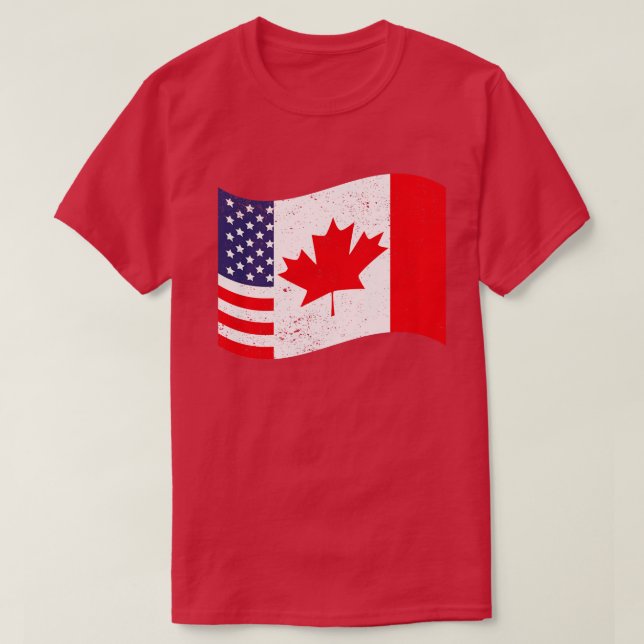 Camiseta Canadense American Flag US Maple Leaf Canada (Frente do Design)