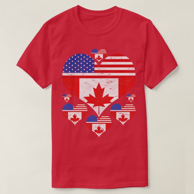 Camiseta Canadense American Friendship Heart Canadian Flag  (Frente do Design)