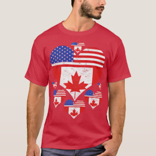 Camiseta Canadense American Friendship Heart Canadian Flag