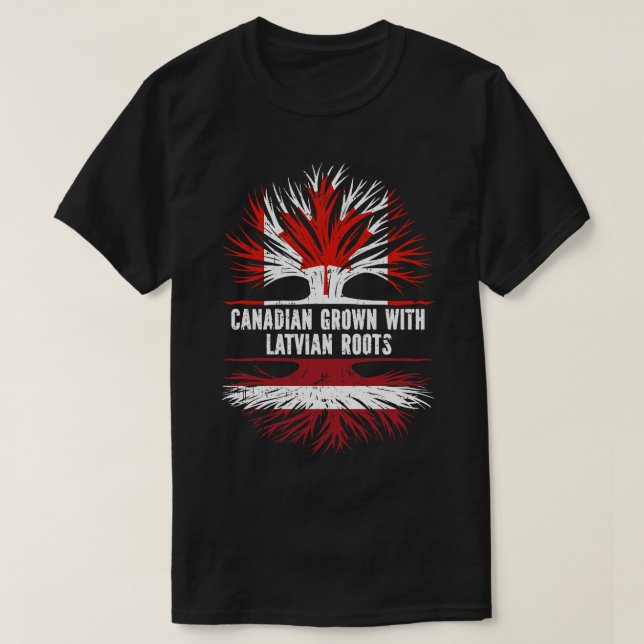 Camiseta Canadense Cresceu com Bandeiras Letãs do Canadá (Frente do Design)