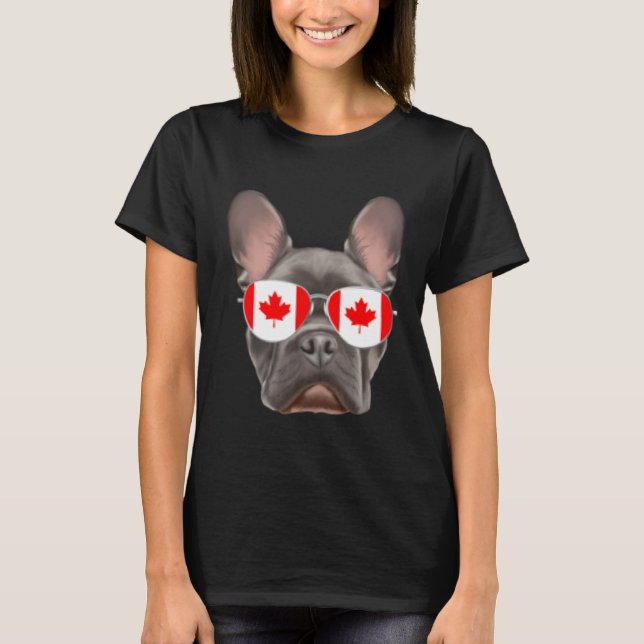 Camiseta canadense Flag French Buldogue Dog Canada Pocket (Frente)