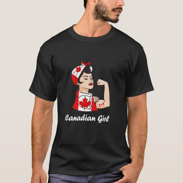 Camiseta Canadense Girl Strong Woman Maple Leaf Canadian Ro (Frente)