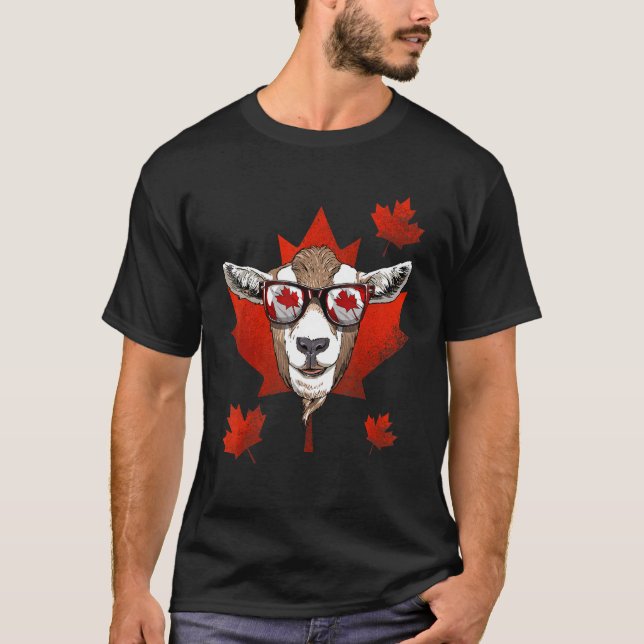 Camiseta Canadense Goat Maple Tree Folha do Canadá Flag Ani (Frente)