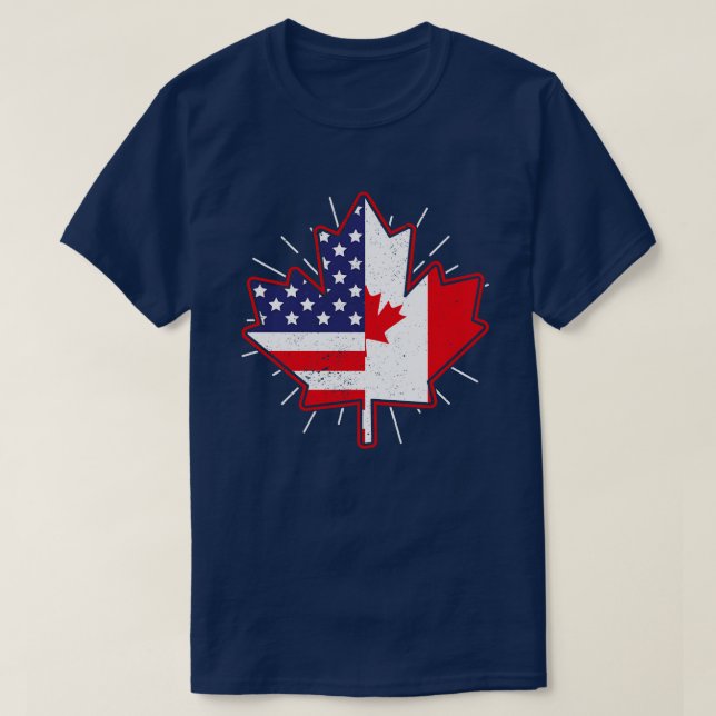 Camiseta Canadense Maple Leaf USA Flag American Friendship  (Frente do Design)