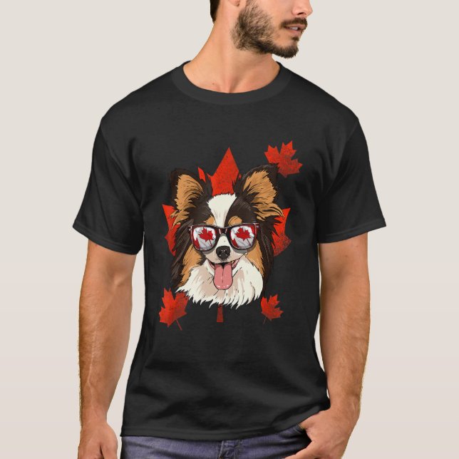 Camiseta Canadense Papillon Dog Maple Leaf Patriotic Canada (Frente)