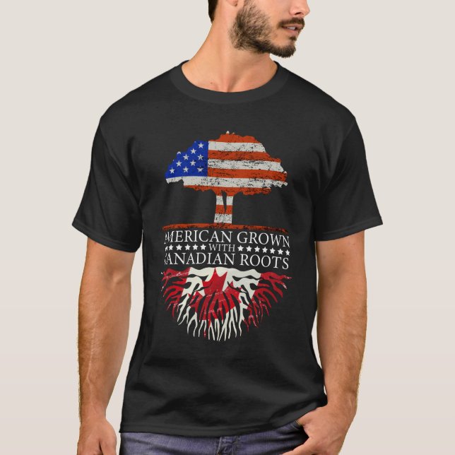 Camiseta Canadense Roots American Grown Tree Flag EUA Canad (Frente)