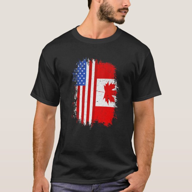 Camiseta Canadense Roots Half American Flag Canadá (Frente)