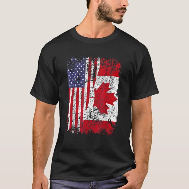 Camiseta Canadense Roots Half American Flag Canadá (Frente)