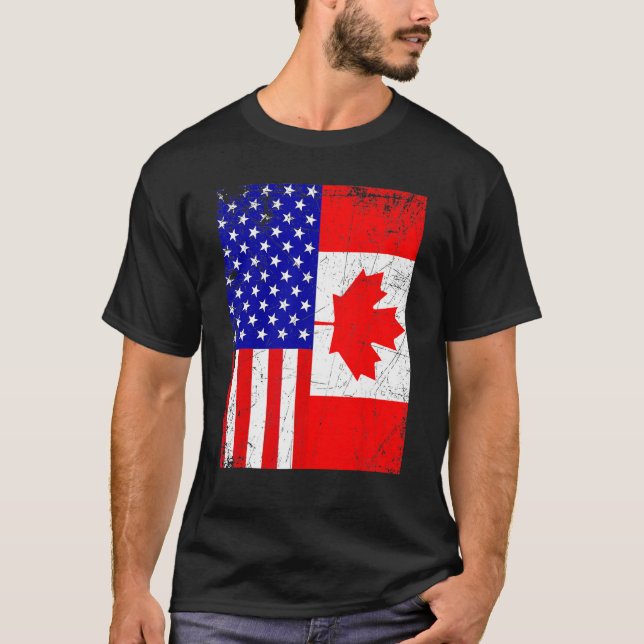 Camiseta Canadian American Shirt USA Canada Flag 4th Of Jul (Frente)