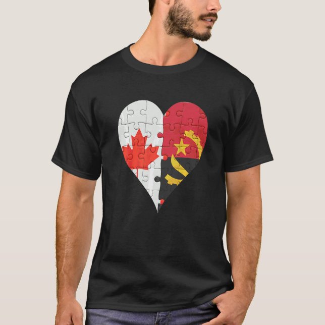 Camiseta Canadian Angolan Flag Heart (Frente)