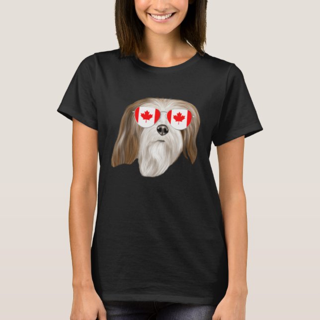Camiseta Canadian Flag Lhasa Apsos Dog Canada Pocket (Frente)