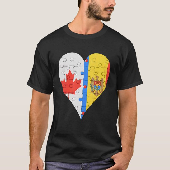 Camiseta Canadian Moldovan Flag Heart (Frente)