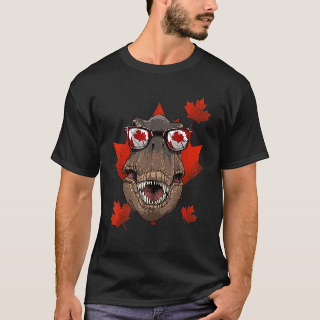 Camiseta Canadian Rex Maple Tree Leaf Canada Flag Dinosaur (Frente)