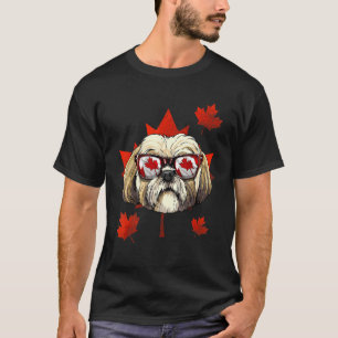 Camiseta Canadian Shih Tzu Folha de Árvore de Bordo Bandeir