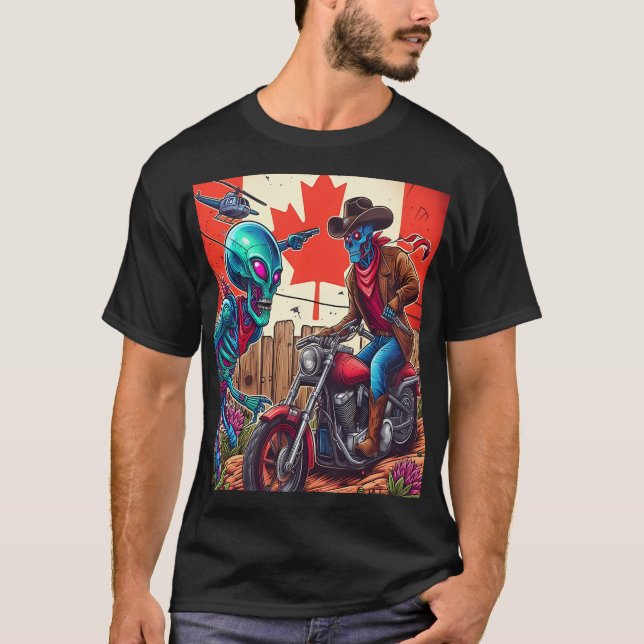 Camiseta Canadian Showdown: Cowboy vs. Alien (Frente)