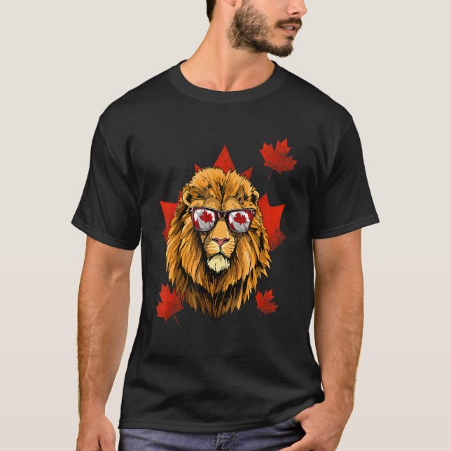 Camiseta Canadiano Lion Maple Tree Leaf Canada Flag Animal  (Frente)