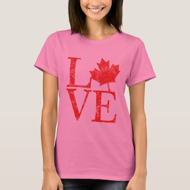 Camiseta Canadiano Maple Leaf LOVE Grunge Estilo CANADÁ (Frente)