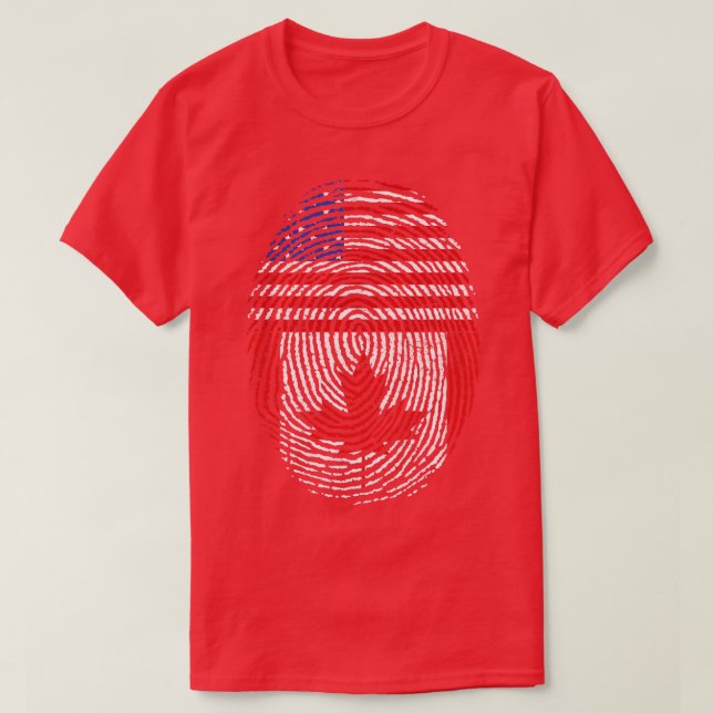 Camiseta Canadiano Maple Leaf US Flag American Fingerprint  (Frente do Design)