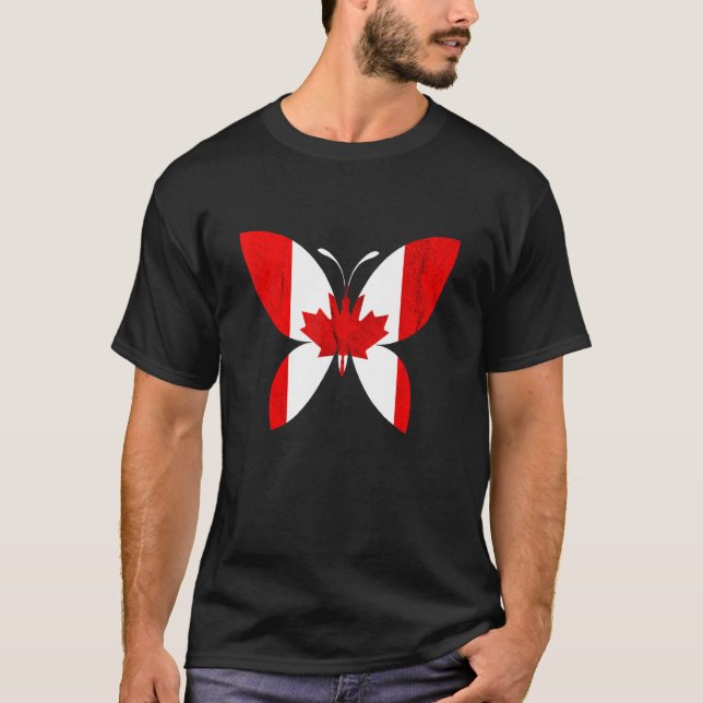 Camiseta Canadiano Orgulho Borboleta Mapeada Folha Folha Ba (Frente)
