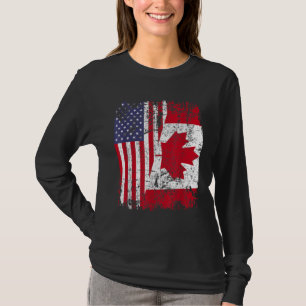 Camiseta CANADIANO ROTA Metade da bandeira americana CANADÁ
