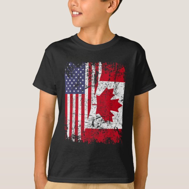 Camiseta CANADIANO ROTA Metade da bandeira americana CANADÁ (Frente)