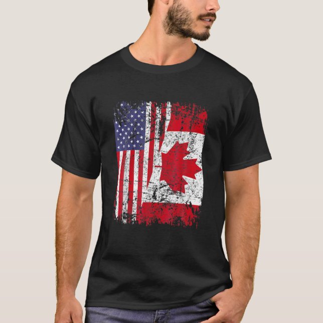 Camiseta CANADIANO ROTA Metade da bandeira americana CANADÁ (Frente)