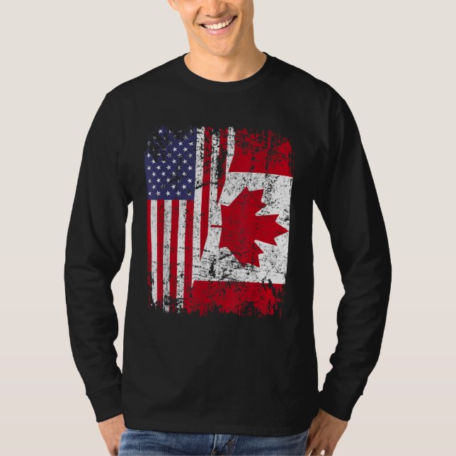 Camiseta CANADIANO ROTA Metade da bandeira americana CANADÁ (Frente)