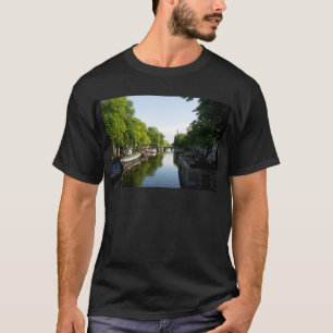 Camiseta Canal de Amsterdã com Houseboats e Árvores Exubera