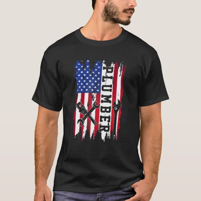 Camiseta Canalizador EUA Flag Pipe Wrench Comerciante canal (Frente)