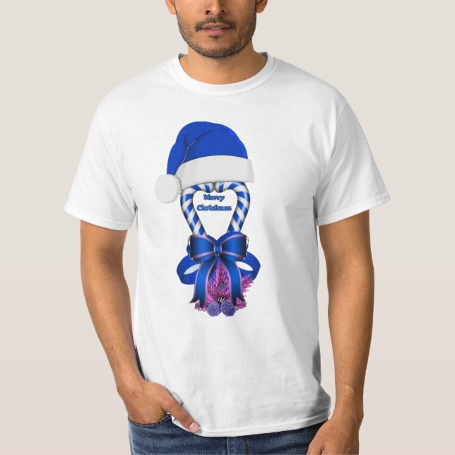 Camiseta Canas Doces de Natal de Pimento Azul (Frente)