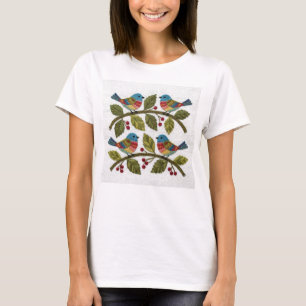 Camiseta Canção Caprichosa de Pássaros Arte Folclórica Desi