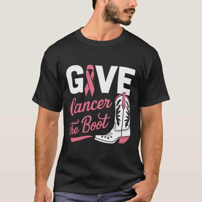 Camiseta Cancer A Fita Rosa Do Câncer Da Mama Da Boot Cowgi (Frente)
