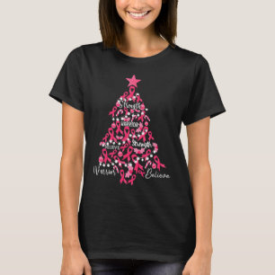 Camiseta Cancer Árvore de Natal Rosa Fita Luta Contra a Con