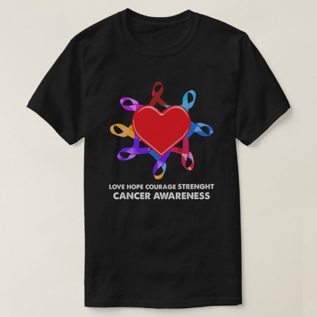 Camiseta Cancer Awareness Heart Ribbon | Love Hope Courage  (Frente do Design)