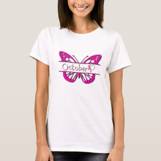Camiseta Cancer branco mês branco de outubro de borboleta c