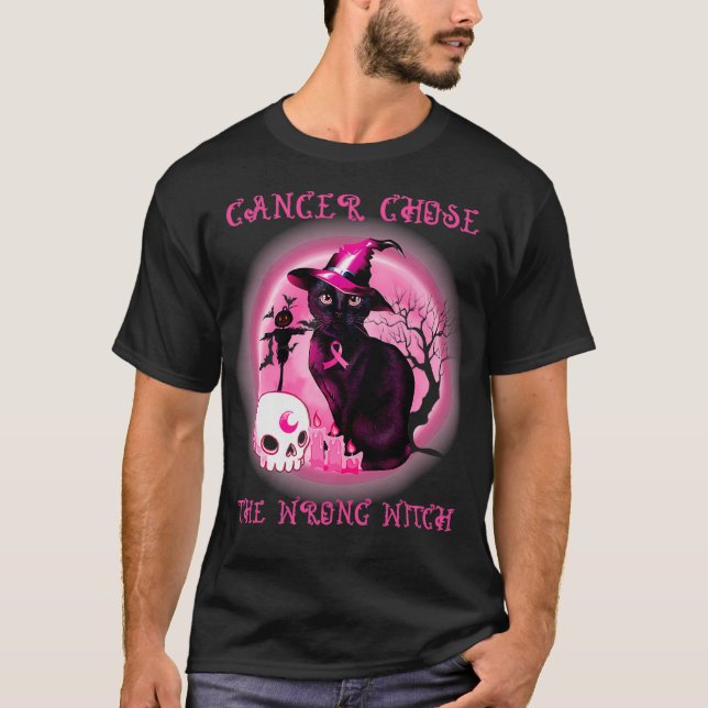 Camiseta Cancer Chose Wrong Witch Black Cat Breast Cancer H (Frente)